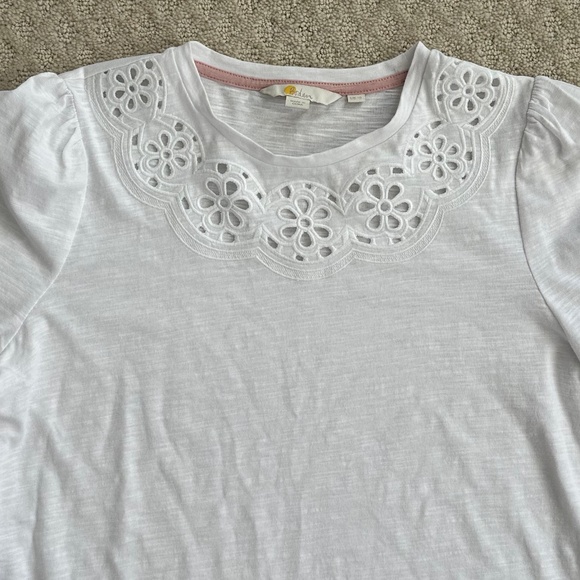 Boden Broderie Insert Long Sleeve Jersey Top White 6 Embroidered Preppy Cut-Out - Picture 6 of 15